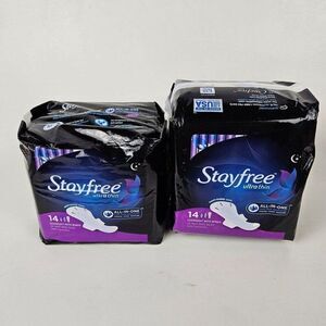 Stayfree Ultra Thin Pads 14 Count Lot of 2 Discontinued Overnight with Wings 28